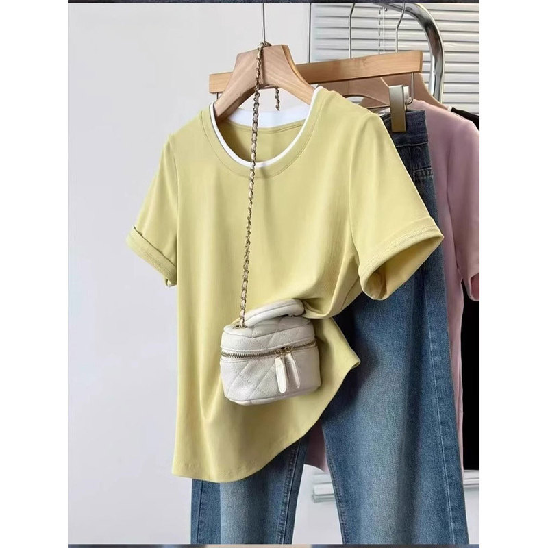 Plus-Size Casual Round-Neck Short-Sleeve T-Shirt for Women, Summer Style, Flattering for Curvy Figures, Loose Fit, Tummy-Concealing, Simple and Versatile A3960