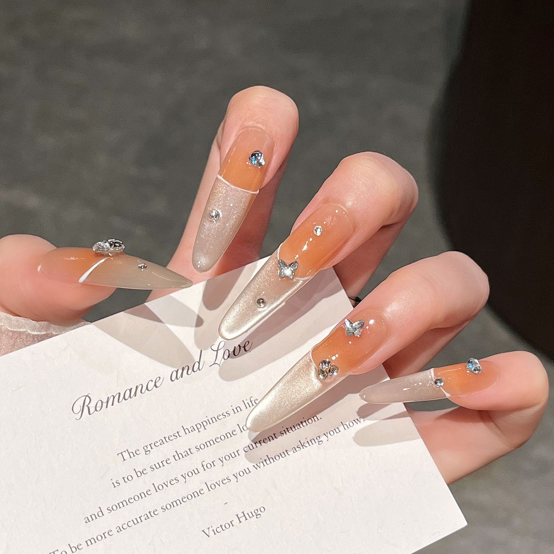 Manual puro francés ojo de gato para usar uñas perros parches de uñas largos parches de uñas falsas uñas desmontables