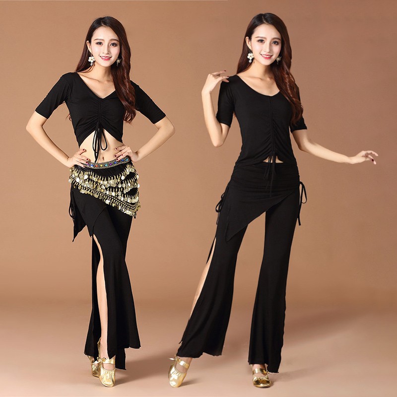 New spring and summer belly dance suit plus size dance practice clothes pants with drawstring tops