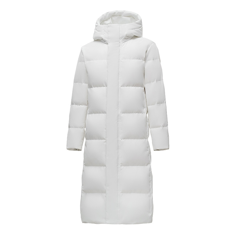 Chaqueta de plumón para hombres y mujeres mediana y larga en invierno de 2025 nuevos productos sobre la rodilla alargada y gruesa tendencia de chaqueta de hombre