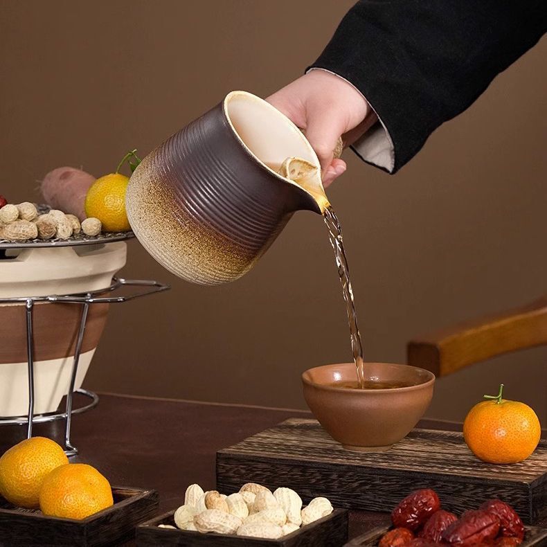 Large Capacity Milk Roasting Pot for Indoor and Outdoor Use, Tea Brewing, Milk Roasting Set, Tea Brewing Around the Stove, Multi-Person Gatherings, Wholesale, Rustic Pottery