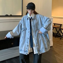 大码女装胖妹妹春秋原宿风牛仔外套女斤胖中长款夹克上衣