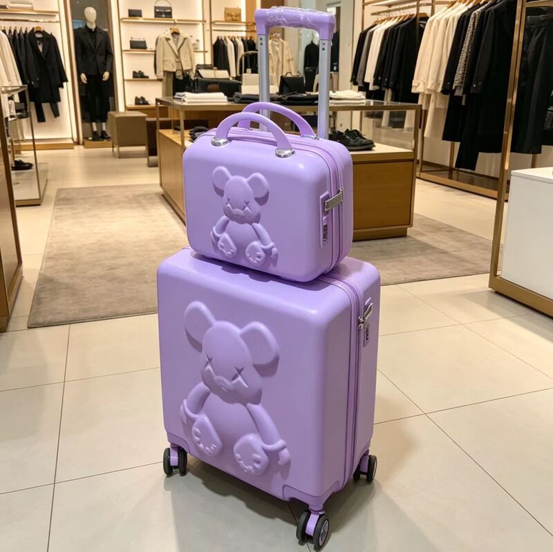Bear Trolley Suitcase 18inch Women's Luggage with Universal Wheels, Password Lock, Student Travel Suitcase, Macaron Color Carry-On Suitcase Bear Trolley Suitcase 18inch Women's Luggage with Universal Wheels, Password Lock, Student Travel Suitcase, Macaron Color Carry-On Suitcase
