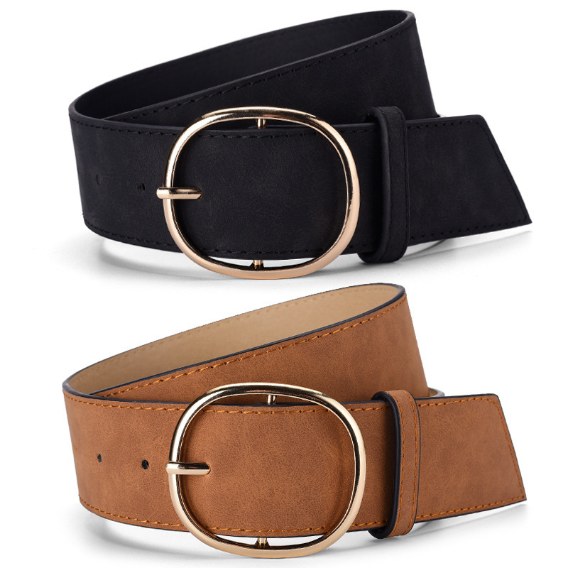 Wide Belt Women's Decorative Outer Windbreaker Dress Round Buckle Solid Color Simple Matchinging Clothing Accessories Belt Women's Ready Stock