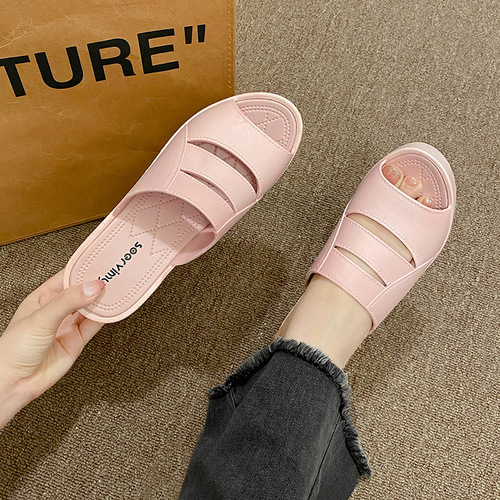 Slope-Inspired Slip-On Summer Casual Stylish Matchable Indoor Non-Slip Plastic Thick-Heeled Cooling Slippers for Women
