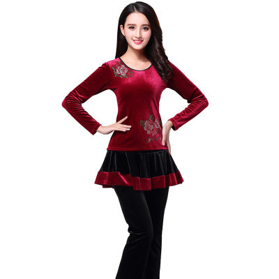 Square dance clothing autumn and winter new long-sleeved women's gold velvet dance skirt suit middle-aged and elderly dance costumes