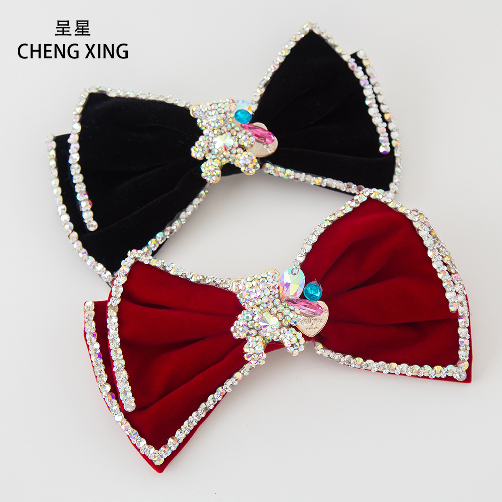 Large Velvet Bow Spring Clip Super Multi Diamond Hairpin Bear Diamond Top Clip Black Suede Clip Temperament Hair Accessories