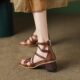 Strap Roman Sandals Women's 2023 Summer New Brown Retro Thick Heel Design Niche High Heel Sandals