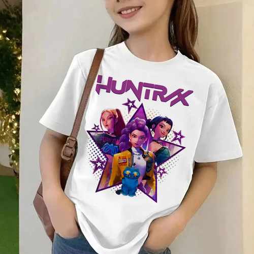 T-shirt for Kids: Summer Short Sleeve T-shirt for Girls and Boys, Relaxed Fit, Graphic Print, Movie KPop Demon Hunter