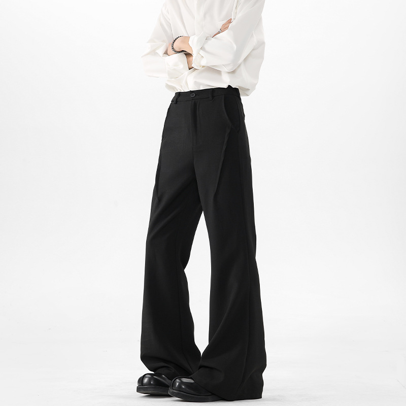 Black Micro-flared Trousers, Extended Length For Tall Men, Summer Suit Pants, Cleanfit Casual Curved Trousers_voghion.com