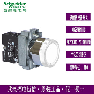 Schneider Original Xb2B Flat Head Illuminated Metal Button Ac220V White Self-Resetting Xb2Bw31M1C