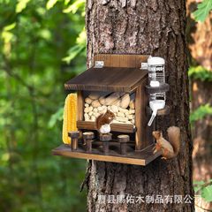 木质松鼠喂食器户外装饰松鼠花栗鼠野餐桌宠物投食器饮水架喂鸟器