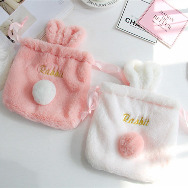 新款可爱卡通日系束口袋化妆品杂物毛绒兔子收纳袋抽绳卡通收纳袋