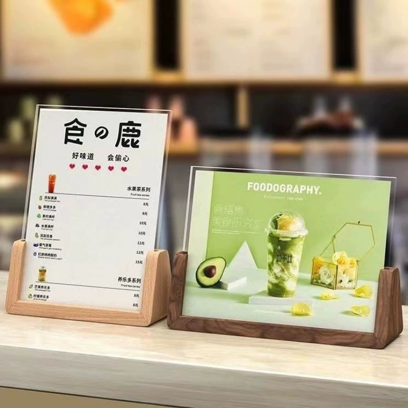 U-образная наклонная настольная карточка A4 настольная карточка молочного чайного магазина меню витрина настольная табличка из цельного дерева