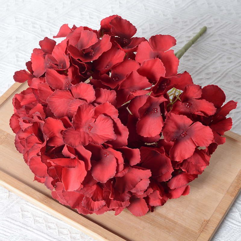 Hortensia artificial 5-cabeza paquete macaron Hortensia boda tiro diseño decoración del hogar flor falsa Flor de tela de seda