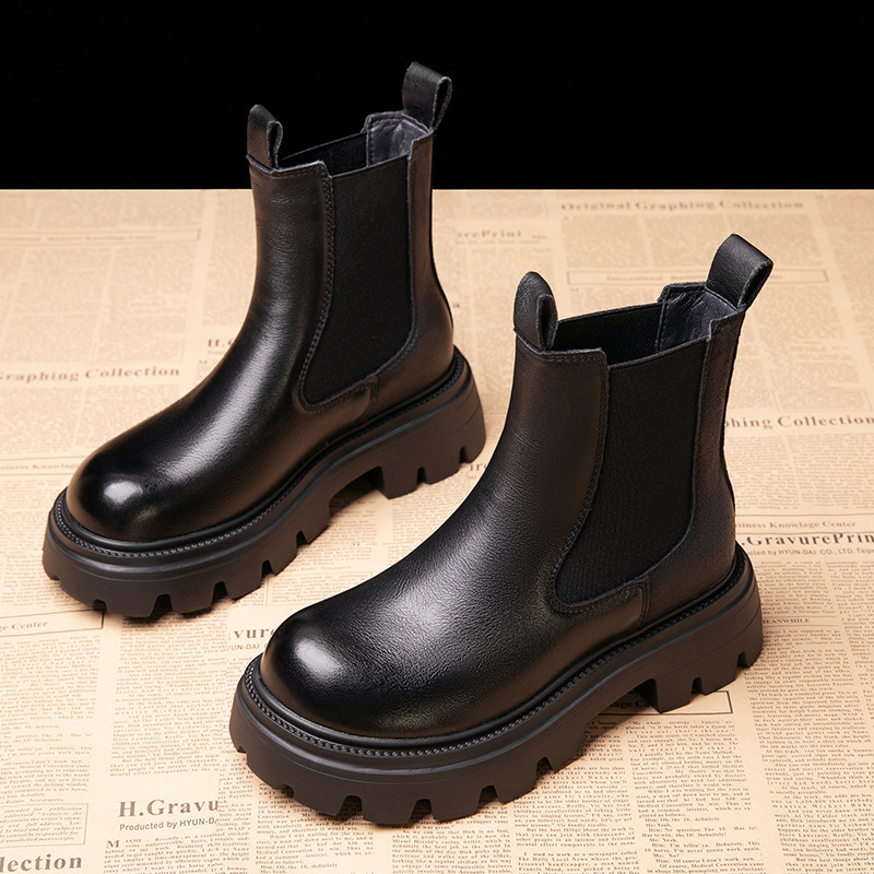 Thick-Soled Martin Boots for Women, New Autumn and Winter Models, Height-Increasing Non-Slip Short Boots, Fleece-Lined Chimney Boots, Fashionable Single Boots Thick-Soled Martin Boots for Women, New Autumn and Winter Models, Height-Increasing Non-Slip Short Boots, Fleece-Lined Chimney Boots, Fashionable Single Boots