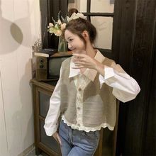 早春秋新款日系休闲时尚针织马甲背心韩版宽松叠穿学院风开衫坎肩