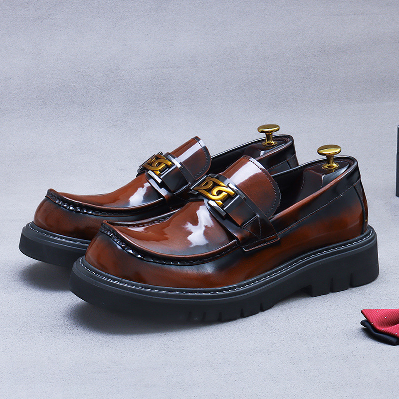 【大促】大头4cm厚底增高牛皮真皮乐福鞋休闲百搭日常通勤皮鞋男