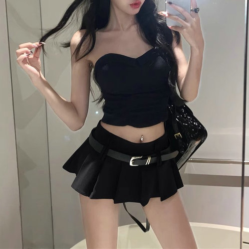 2025 American-style high-waisted mini skirt for petite figures, summer ultra-short skirt pants for trendy girls, pleated A-line skirt with versatile pure desire style