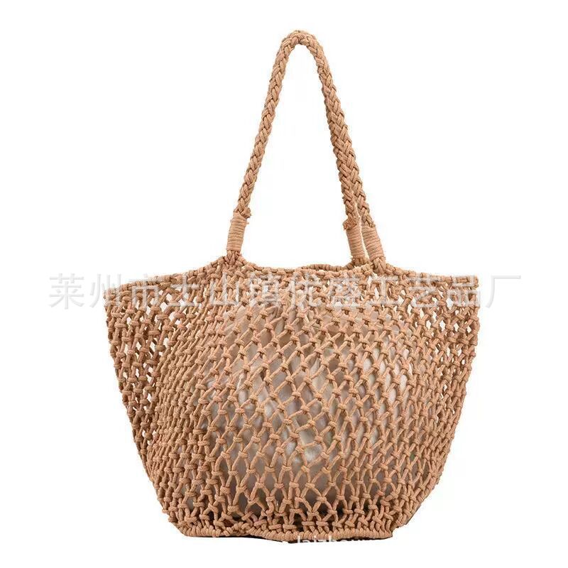 2023 새로운 그물 빨간 봉투 면 로프 중공 손으로 짠 가방 여름 비치 가방 여성 숄더백 대용량