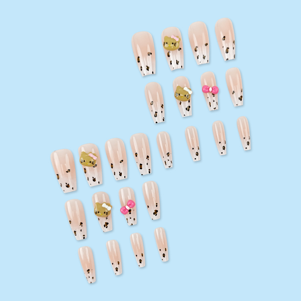 Hello Kitty estereoscópico usar polvo de uñas blanco gradiente de estilo de viaje encantador 24 piezas de uñas terminadas al por mayor
