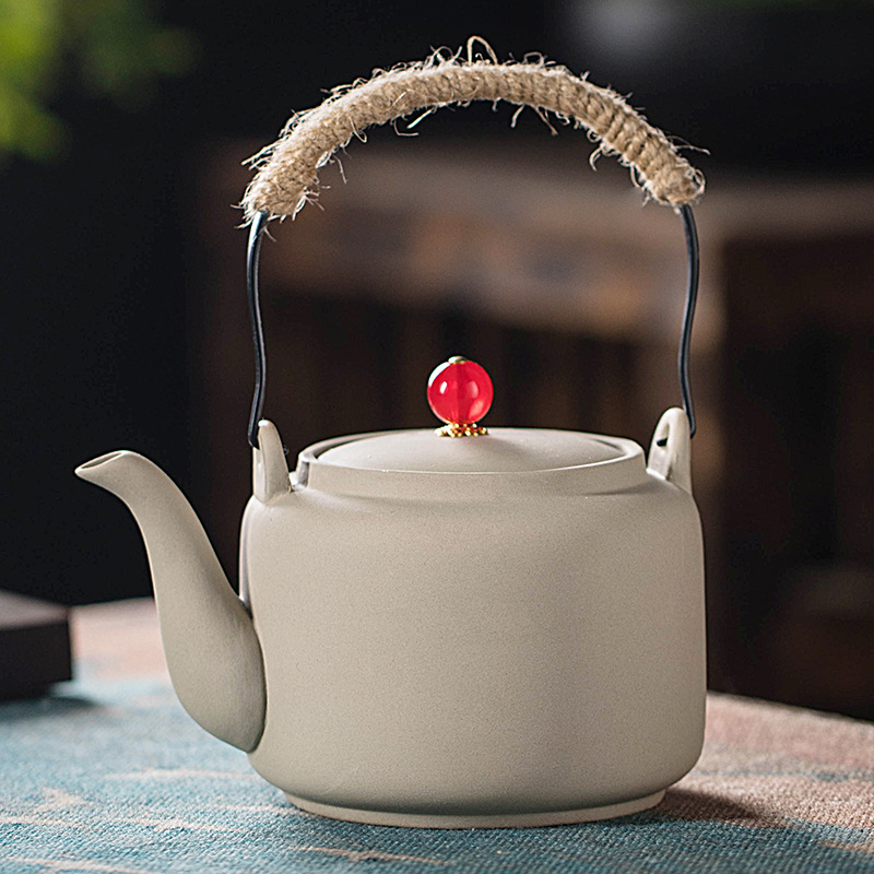 Juego de Té para Preparar con Carbón Vegetal, con Tetera de Cerámica Rústica Vintage, Tetera con Asa Lateral, Jarra, Estilo Chino para Exteriores y Hogar.