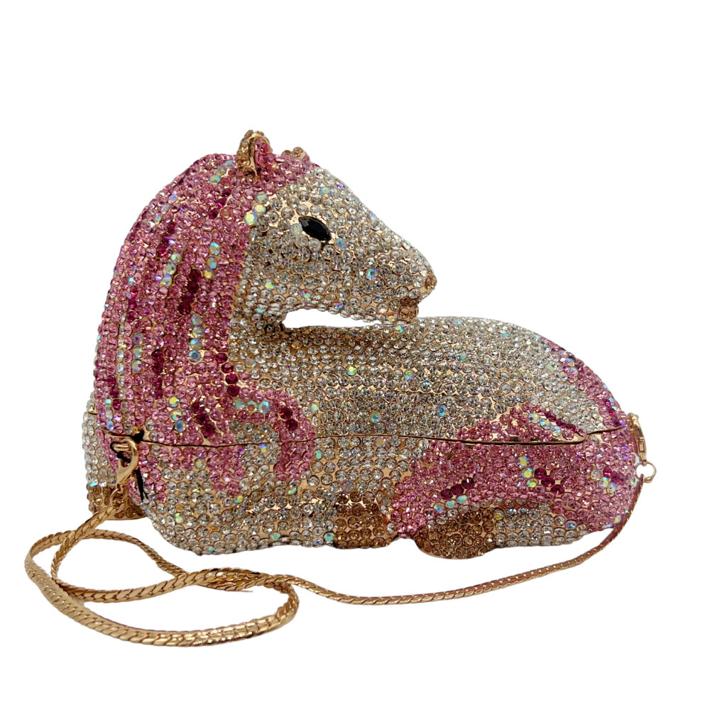 Embrague de cristal de caballo transfronterizo estilo de caballo bolsas de cena de diamantes para animales ropa de cena de mano bolsas de mujer nuevas