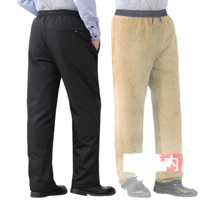 Pantalones de algodón forrados de lana engrosada desgaste exterior de los hombres de invierno más el tamaño de las personas de mediana edad y ancianos más el tamaño de la ropa de invierno viejo papá caliente