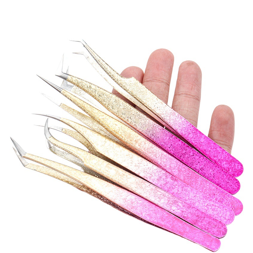 Wholesale Grafted Eyelashes Stainless Steel Ice Flower Gradient Tweezers Precision Color Grafted False Eyelash Tweezers