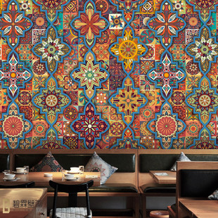 Colorful Pattern Moroccan Style Wallpaper Bohemian Retro Ethnic Style Wallpaper Restaurant B&B Hotel Wall Covering