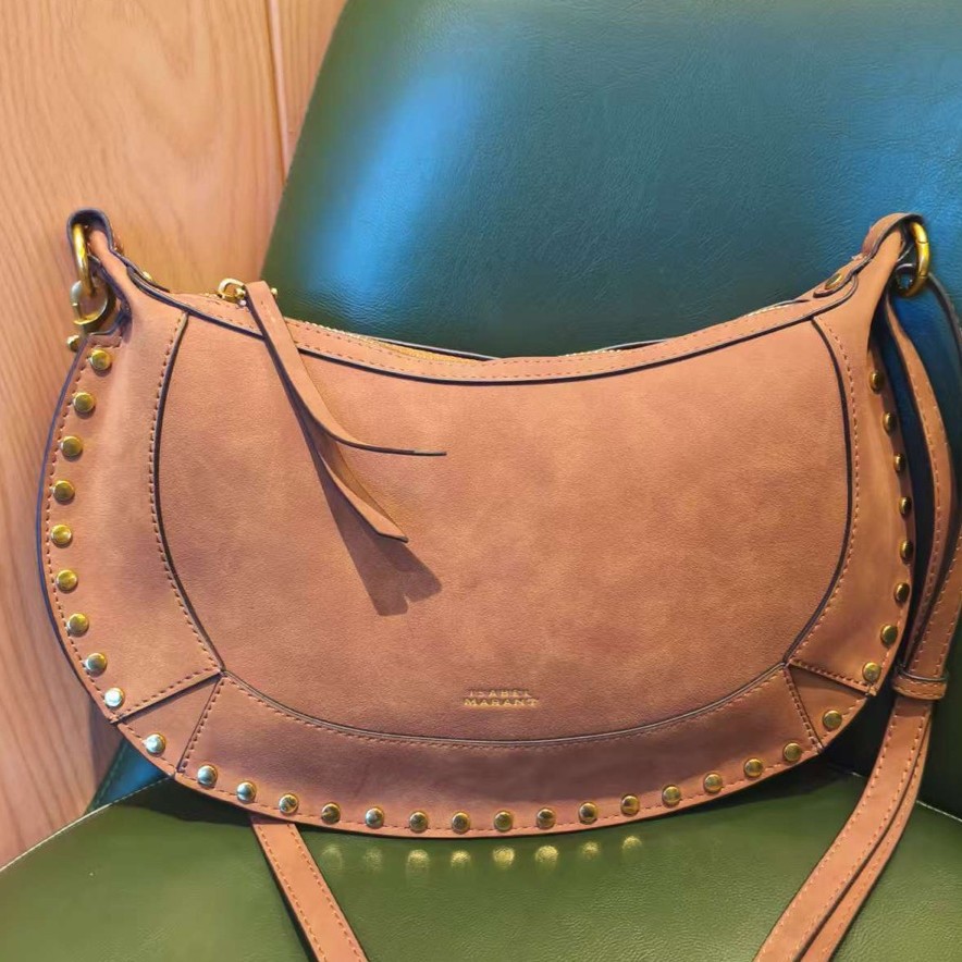 IS French Vintage Cross-border Hot-selling Studded Classic Half-Moon Bag Genuine Leather Shoulder Crossbody Bag Fashionable Handbag - Thumbnail 3