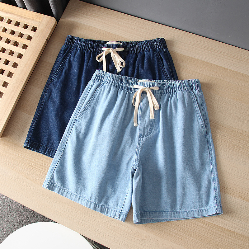 Casual and Easy to Wear! Summer Outerwear Men's Loose Wide-Leg Denim Shorts Washed Cotton Retro Distressed Five-Quarter Pants