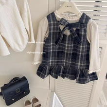 女童套装2025年秋装新款长袖T恤+格子裙小女孩洋气时髦两件装