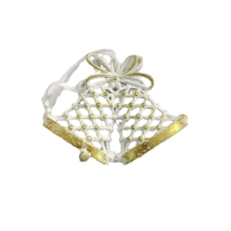 Fábrica de decoraciones de Navidad de oro platino campana de plástico amor hecho a mano árbol de Navidad decoración colgante en stock