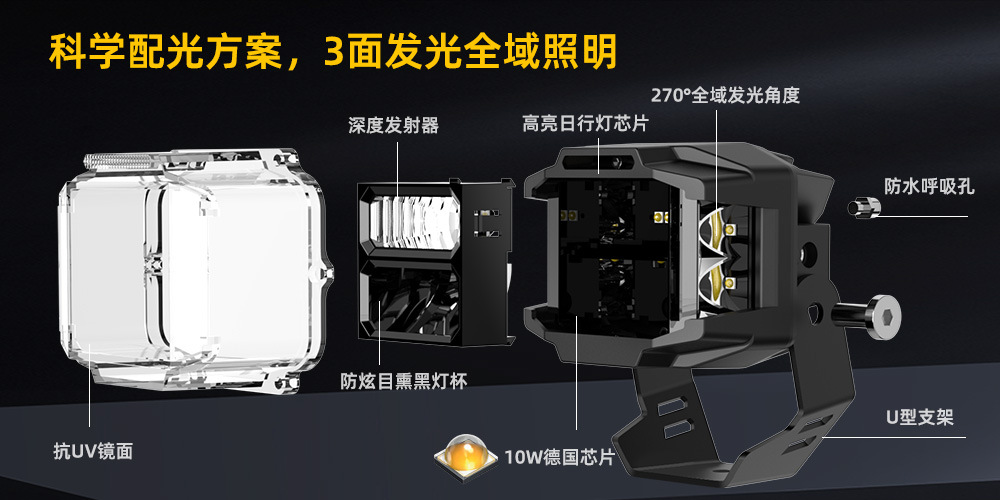 Cube Led Spot Light 3 Inch Spot Flood Diffuse Combo Beam Led Pods with Amber DRL 270° Beam Side Shooter for UTV 4X4 Trucks ATV