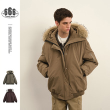 OUSWE冬季新款户外复古毛领连帽毛领外套男女加厚保暖羽绒服RW177