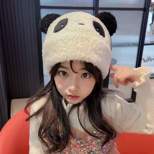 儿童冬季套头帽加厚保暖男女童护耳帽大头围毛绒帽熊猫超萌童帽子|undefined