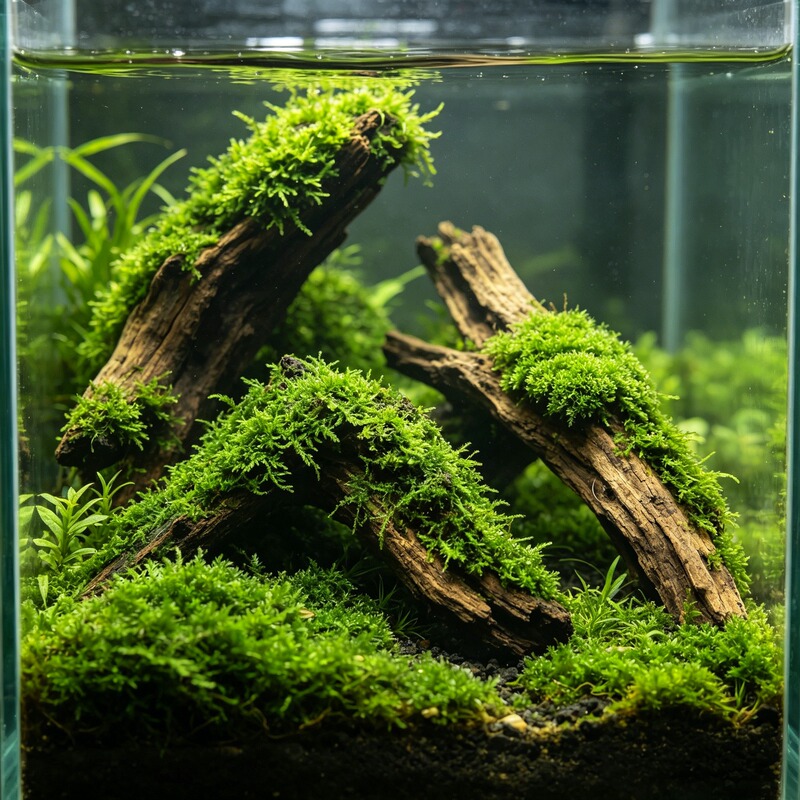 Triangular Moss Submersible Wood for Ecological Fish Tank Landscaping, Specialized Aquatic Plants for Aquariums, Grass Tanks, Oxygenation, and Water Quality Purification