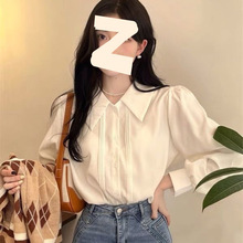 娃娃领白色衬衫女春夏新款叠穿内搭风琴褶衬衣设计感别致长袖上衣