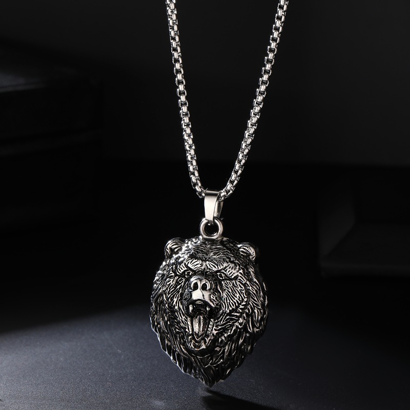 Unique Bold Wolf Head Alloy Pendant Necklace European and American Punk Hip-Hop Exaggerated Tiger Head Stainless Steel Long Necklace