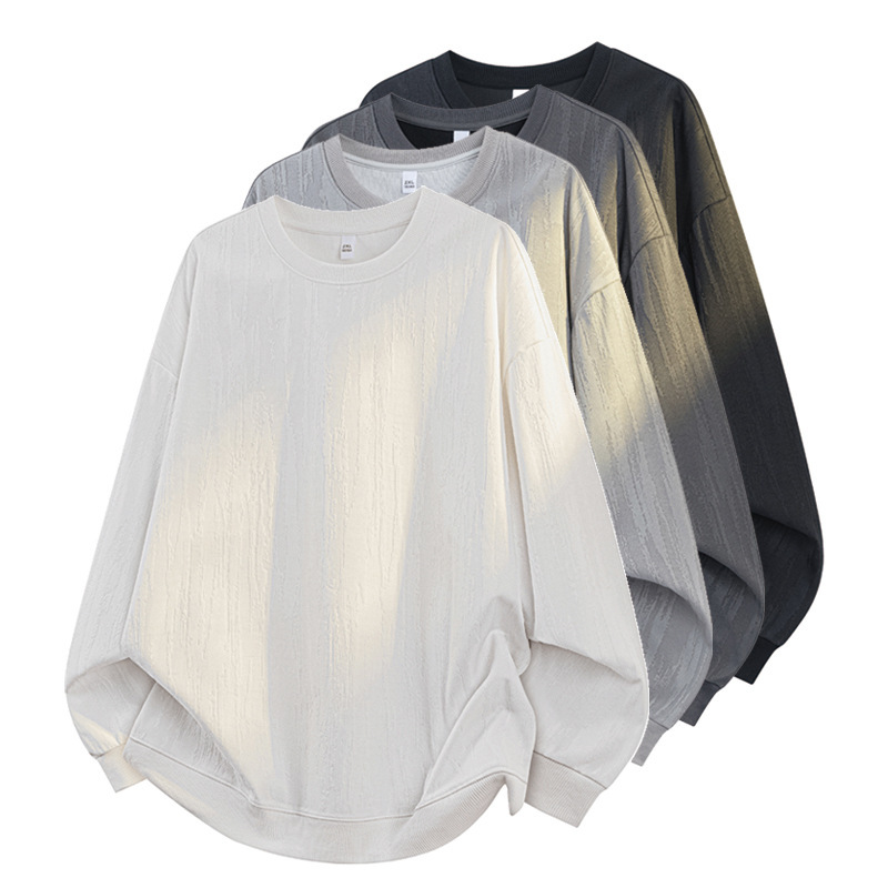 Plus-size textured high-end long-sleeve T-shirt for men, new American-style trendy loose-fitting base shirt for spring and autumn Plus-size textured high-end long-sleeve T-shirt for men, new American-style trendy loose-fitting base shirt for spring and autumn