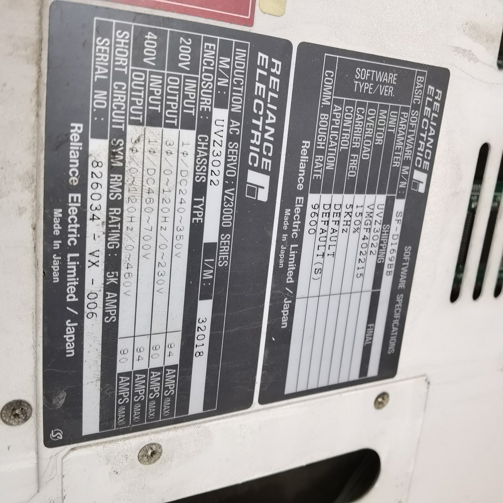 RELIANCE VZ3000瑞恩伺服器驱动器UVZ3022 议价销售