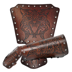 Nordic Viking style embossed wolf head wristbands Medieval knight style handguards COSPLAY stage props