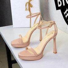7526-3 European and American sexy one-piece open toe round toe sandals for women, super high heels, slim heels, waterproof platform, not tiring for feet, women's shoes