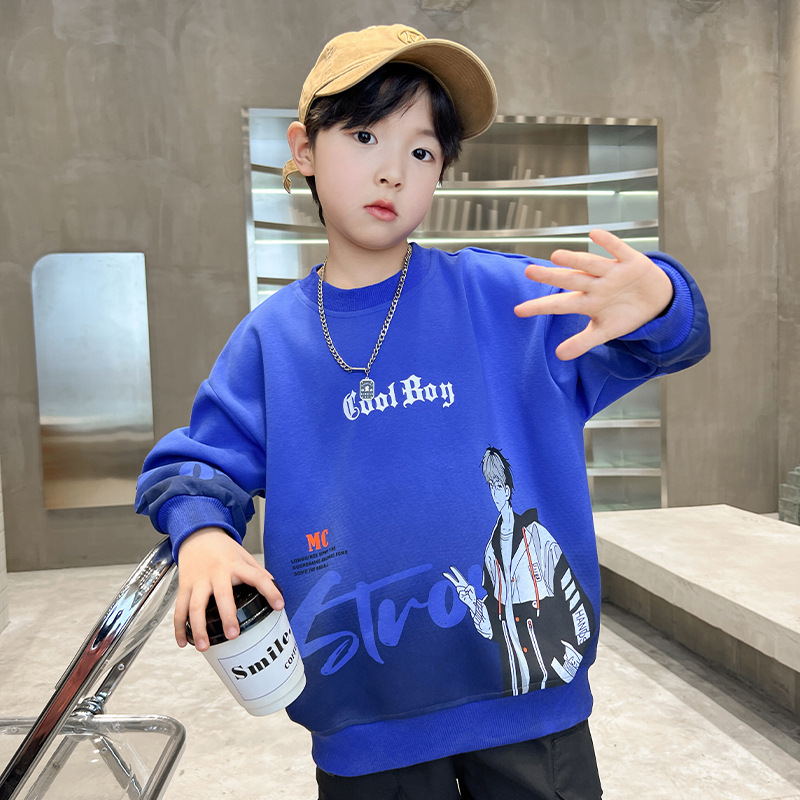 Cartoon Style Men's Children's Sweatshirt Spring Collection 2024 New Arrival Korean Style Medium and Large Children's Hoodie Top for Spring