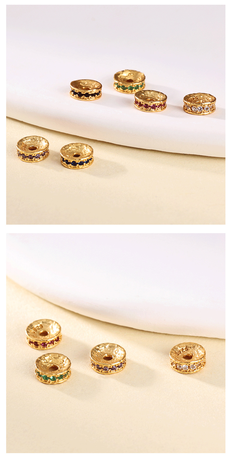 925 Silver Gold-Plated Zircon-Inlaid Colorful Straight-Cut Spacer Beads Spacer Pads for Jewelry Making DIY Silver Accessories