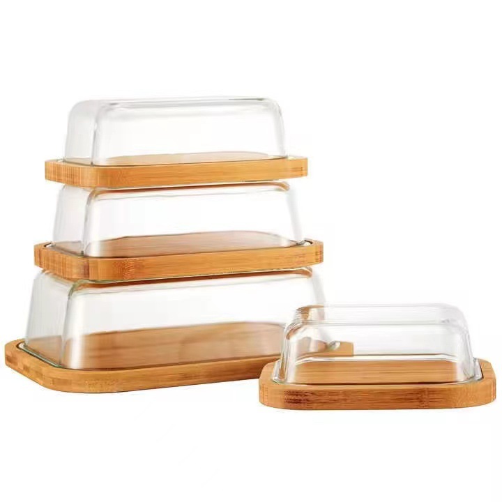 plástico acrílico nan bambú caja de mantequilla almacenamiento de mantequilla set de cocina queso almacenar cubierta de queso mantener fresco