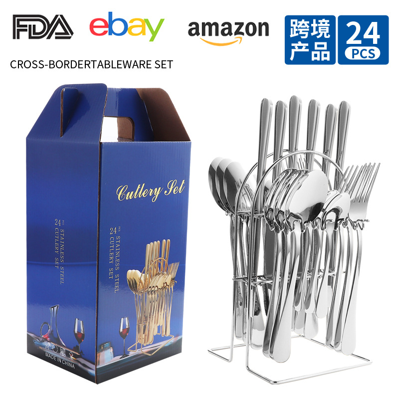 1010 cuchillos y tenedores cucharas de té 24 piezas percha set caja de regalo hotel restaurante occidental cuchillo y tenedor de filete cucharas espejo pulido