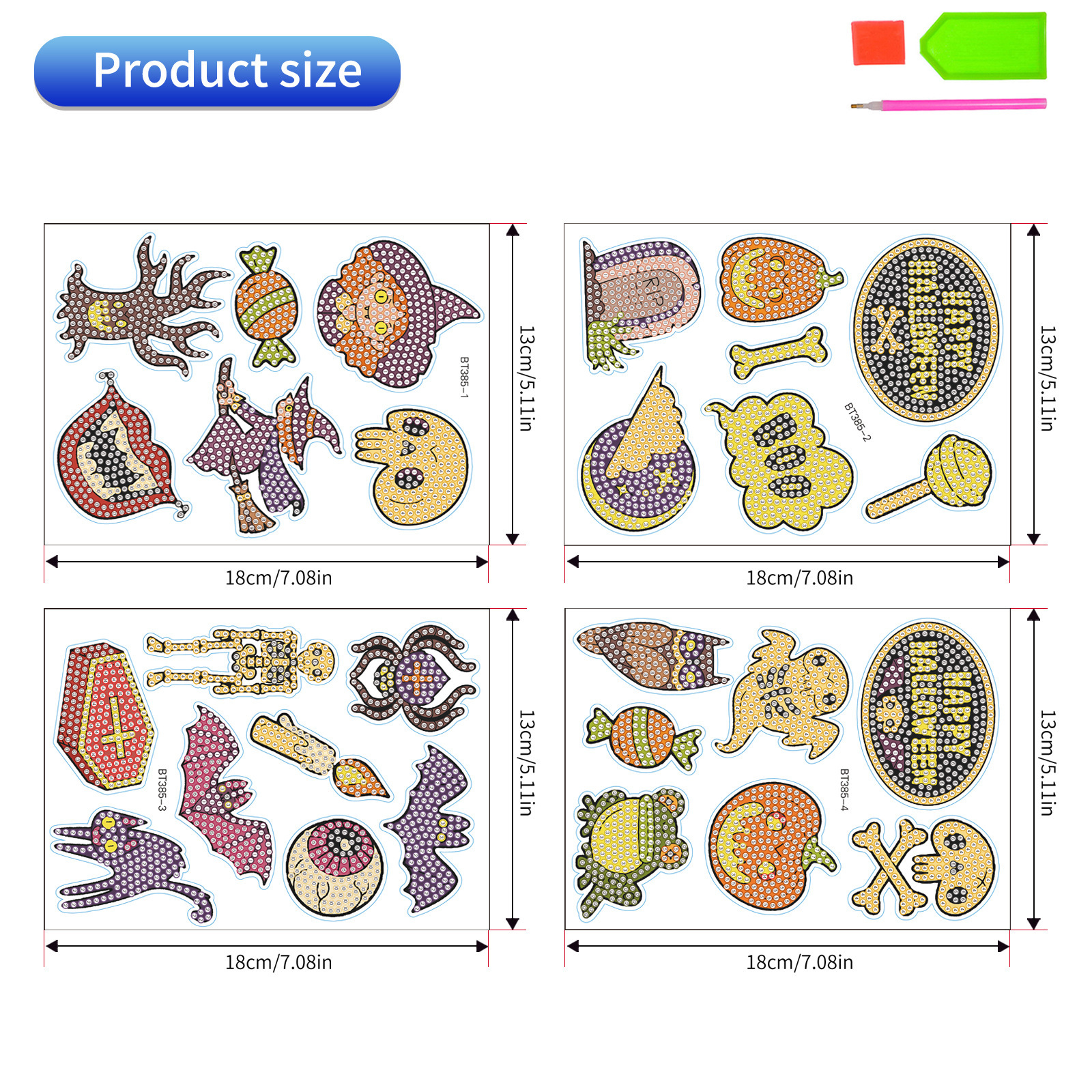 Venta caliente de dibujos animados pegatinas de Halloween diamante pintura libre pegatinas DIY ladrillo pintura pared pegatinas niños hechos a mano pegatinas diamante redondo