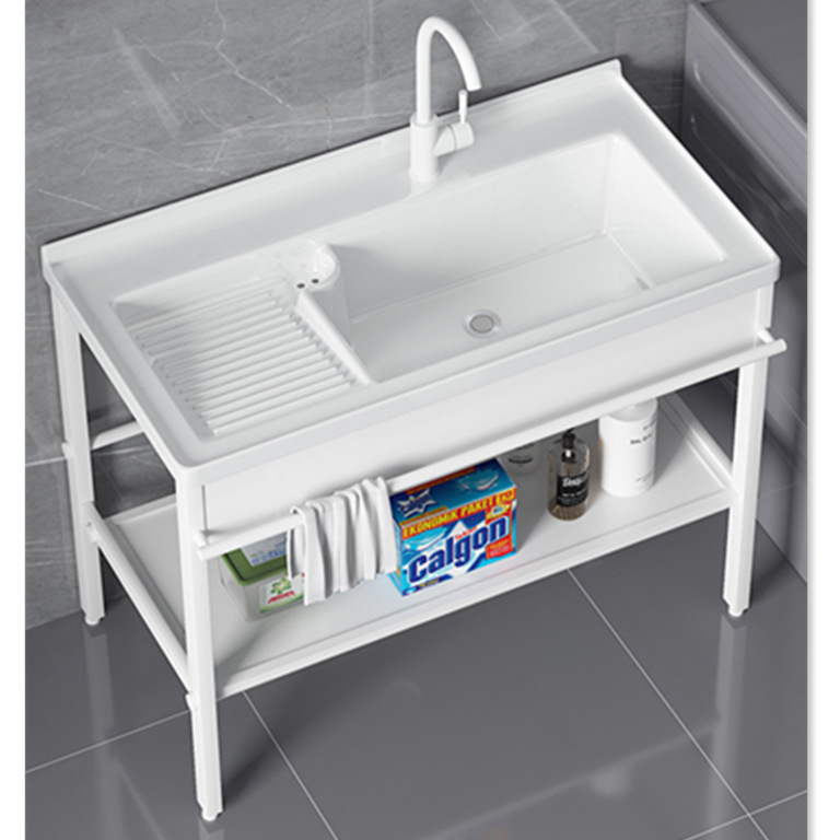 lavabo de cerámica con tablero de fricción tipo piso al aire libre soporte de acero inoxidable lavabo de manos balcón lavabo integrado lavabo de mesa